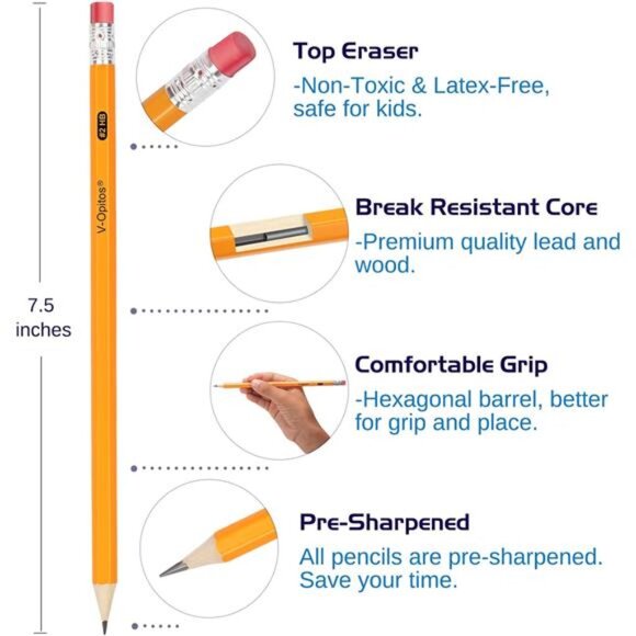 Kids Wood-Cased #2 HB Pencils, 50 Pack Pre-Sharpened Pencils‎ with Top Erasers - Picture 3 of 7